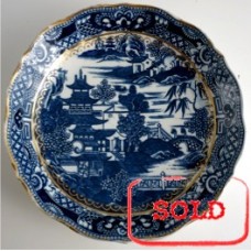 SOLD Caughley 'Cake' or 'Bread and Butter' Plate, Blue and White 'Pagoda' Pattern, Salopian 'Sx' mark, c1785 SOLD 